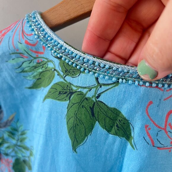 Bella Tu Embroidered Light Blue Floral Tunic Dress W/ Tassels & Bead Trim - Sz. - Picture 6 of 8